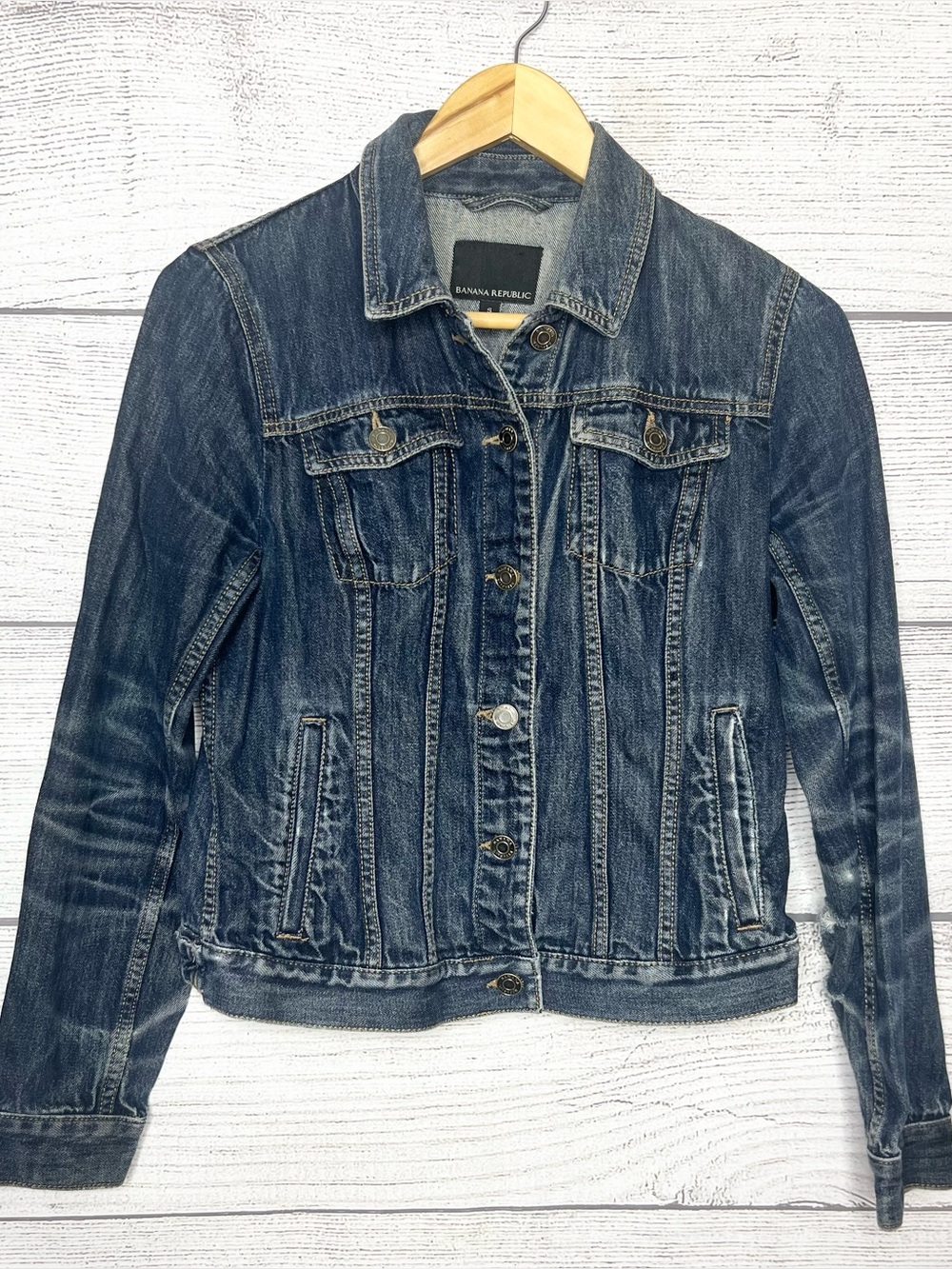Banana Republic Distressed Indigo Denim Button Front Jean Jacket Size Small